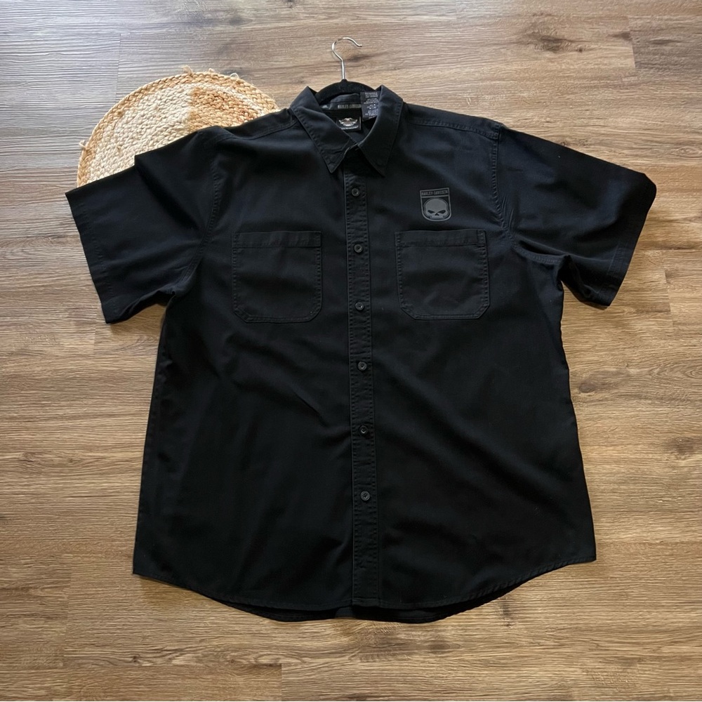 HARLEY-DAVIDSON Mens Chest Pocket Short Sleeve Button Down Willie G Skull Shirt